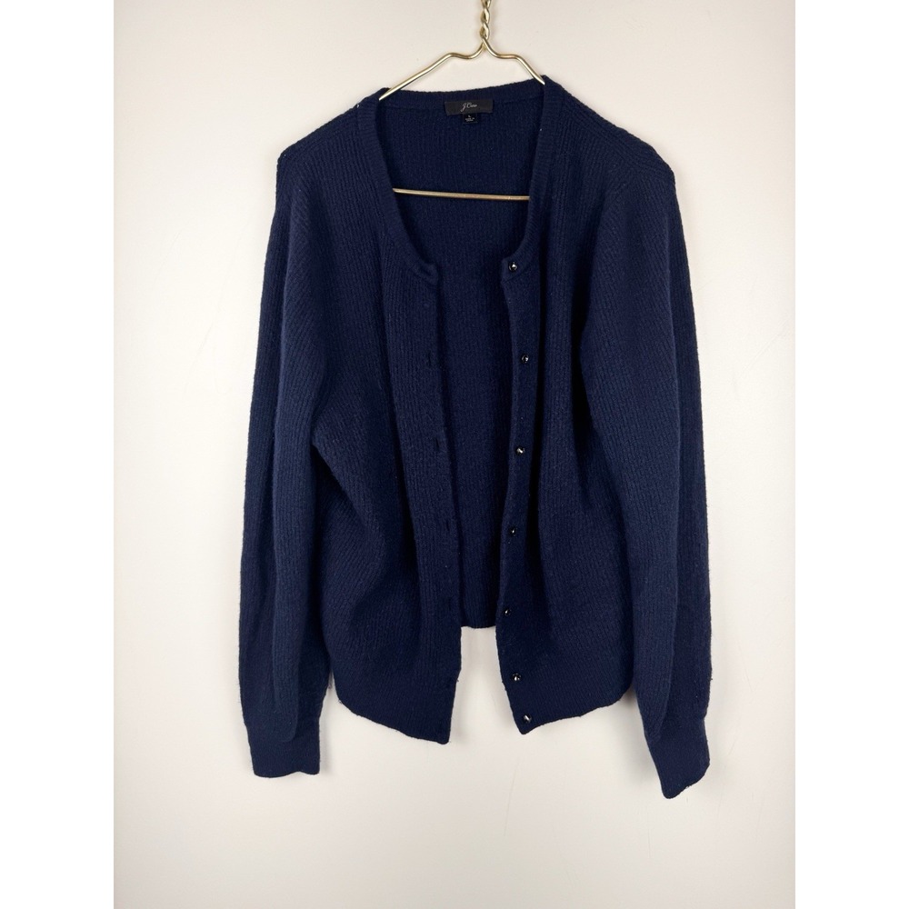 ⁠J Crew Ribbed cardigan with jeweled buttons in Supersoft yarn Sz L Preppy